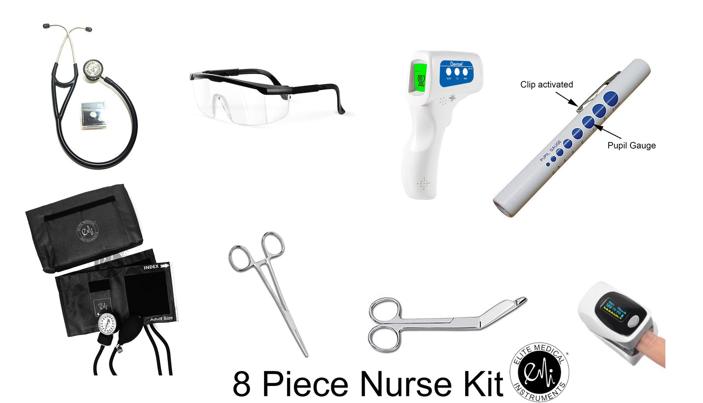 Professional Nurse Essentials Kit – NK-ESC-222 Cardiology Stethoscope & BP Cuff Set - 8 Piece Nurse Kit