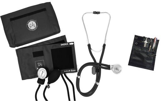 EMI NK-330 6 Piece Nurse Kit - BLACK - Sprague Rappaport Stethoscope, Aneroid Sphygmomanometer, and Pocket Organizer Set (Includes Chart Pen, 5.5 in. Lister Bandage Scissors, Pen Light)